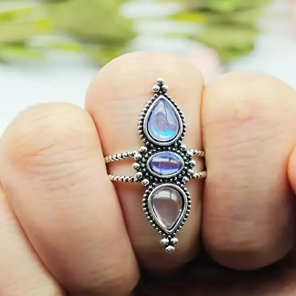 Mosaic Ring Silver Plated Inlaid with Synthetic Gems